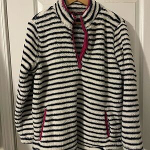 Joules Navy and White Striped Fleece Pullover